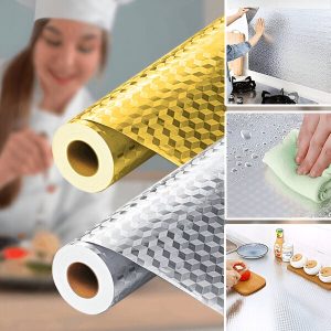 Kuhinjska nalepnica od aluminijumske folije - 61x300 cm, seče se po meri, otporna na ulje | ALUMAX