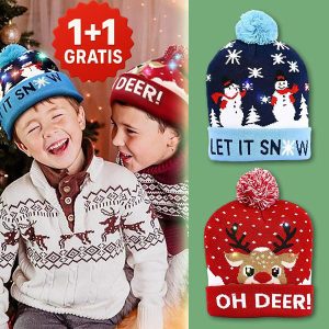 2x Božićna pletena kapa sa LED svjetlima | XBEANIE